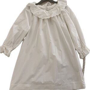 Doen White Kids Dress with Ruffle Collar